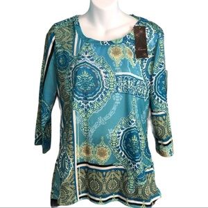 Kiara 3/4 Sleeve Scoop Neck Medallion Top NEW